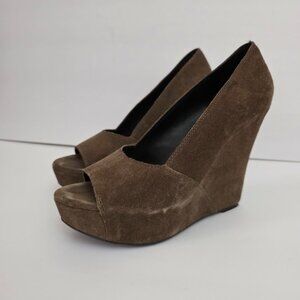 Elizabeth & James Hali Open Toe Suede Platform Wedge Shoes Women's Size 7.5